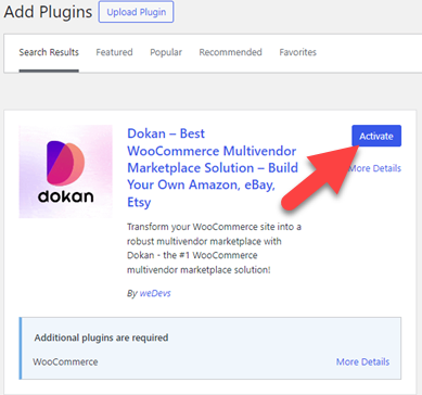 Dokan Plugin Activation